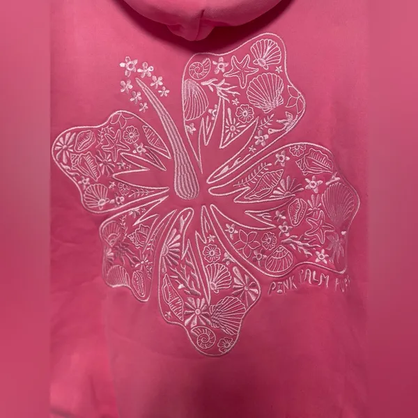 Pink Palm Puff Hoodie Sweatshirt Hawaii Hibiscus Women's Pink Size Small - Image 8
