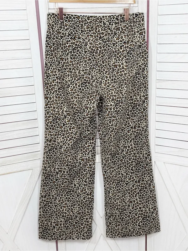 J. Crew Lizzie Leopard Print High‎ Rise Wide Leg Pants Tan Black 30 Chino - Image 3