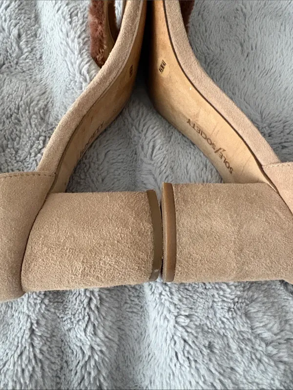 VGC Sole Society Tan Suede Fringe Ankle-Strap Block Heels SIZE 9.5 (41) - Image 9