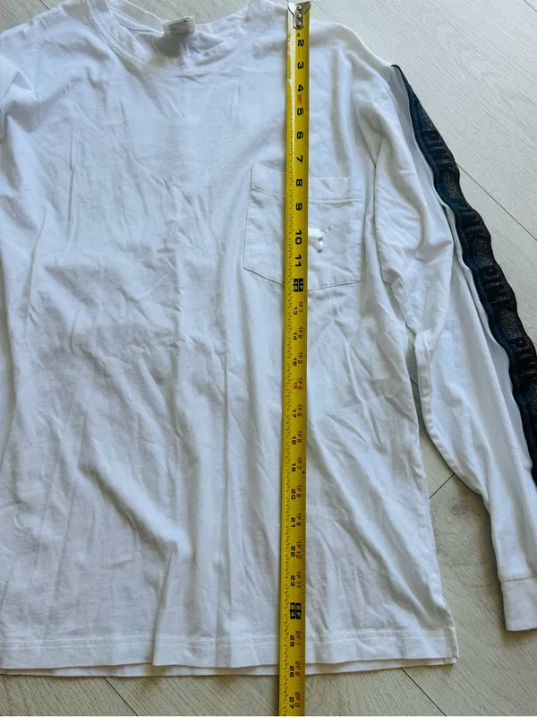 PINK Victoria's Secret White Pocket Tee with Black/Rainbow Sleeve Stripe - Image 8