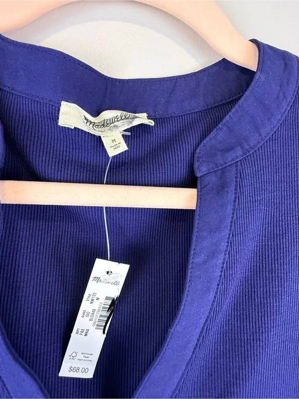 Madewell Puff Sleeve Henley Knit Top Blue Modal Blend Size XL NWT - Image 8