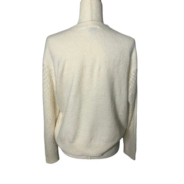 LOFT Women’s Medium Ivory Cream Textured Knit Crewneck Sweater Cozy Classic - Image 3