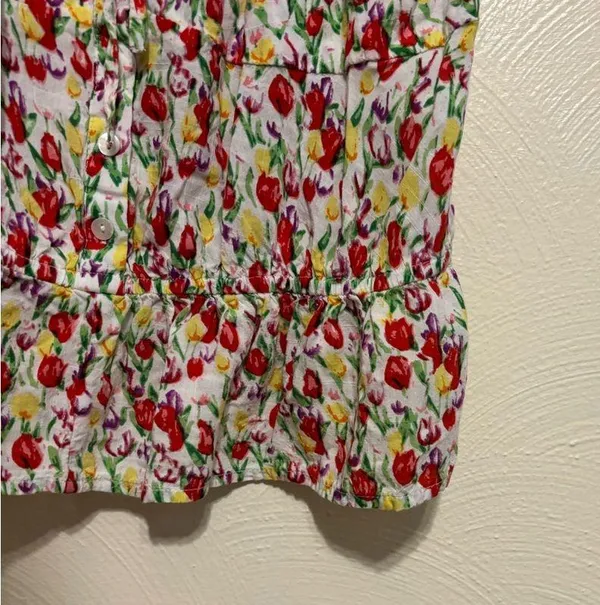 Urban Outfitters Red and White Ruffled Smocked Tank Top - Image 7