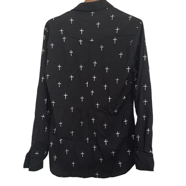 Cowgirl Hardwear Black Button Down Long Sleeve Shirt Silver Cross Pattern sz XL - Image 2