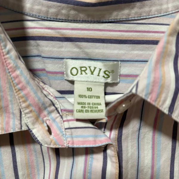 Orvis Button Down Shirt Womens 10 Pink Multi Stripe Excellent‎ 3/4 Sleeve Cotton - Image 6