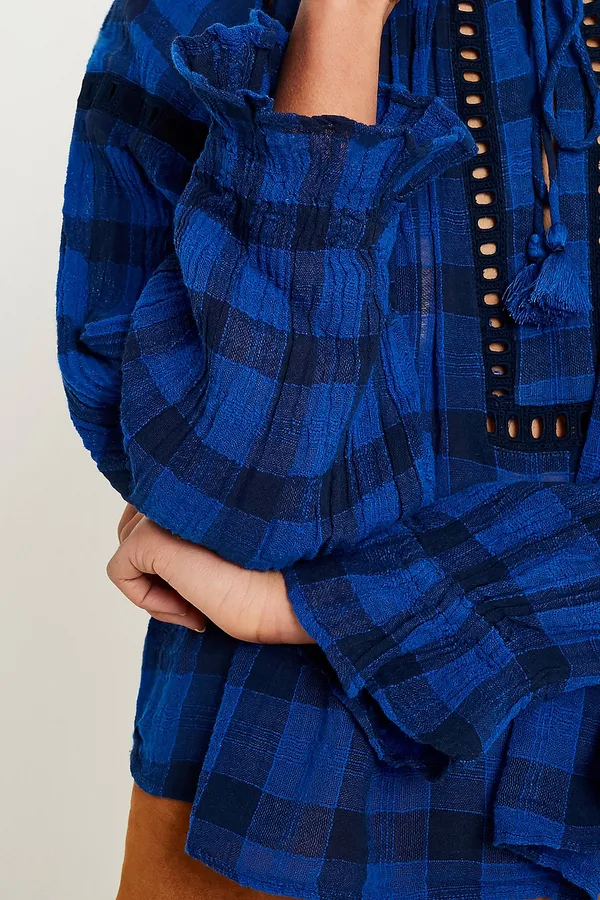 Free People Honey Grove Blue Checked Top - Image 5
