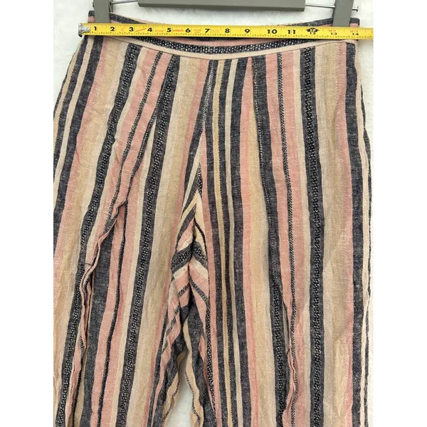 Drew Striped Wrap Front Tulip Hem Pants‎ Pink Navy Tan Small - Image 4
