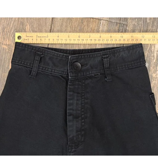 Zara Black Wide Leg Raw Fray Hem High Rise Jean Size 4 Stretch Patch Pockets EUC - Image 5