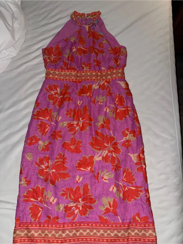 NWT Antonio Melani Dress Naomi Pink Orange Linen Halter Dress - 12 - Image 6