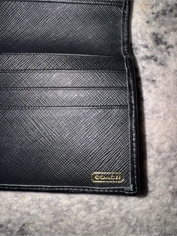 Coach Signature Flap Wallet with Black Trim and Gold Plaque - Image 5