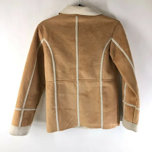 Calvin Klein Jeans Womens Faux Suede Jacket Double Breasted Beige Size L - Image 2