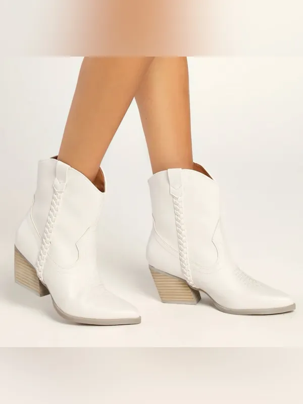 Dolce Vita Karyn Cowboy White Braided Western Leather Ankle Booties Size 10 - Image 2