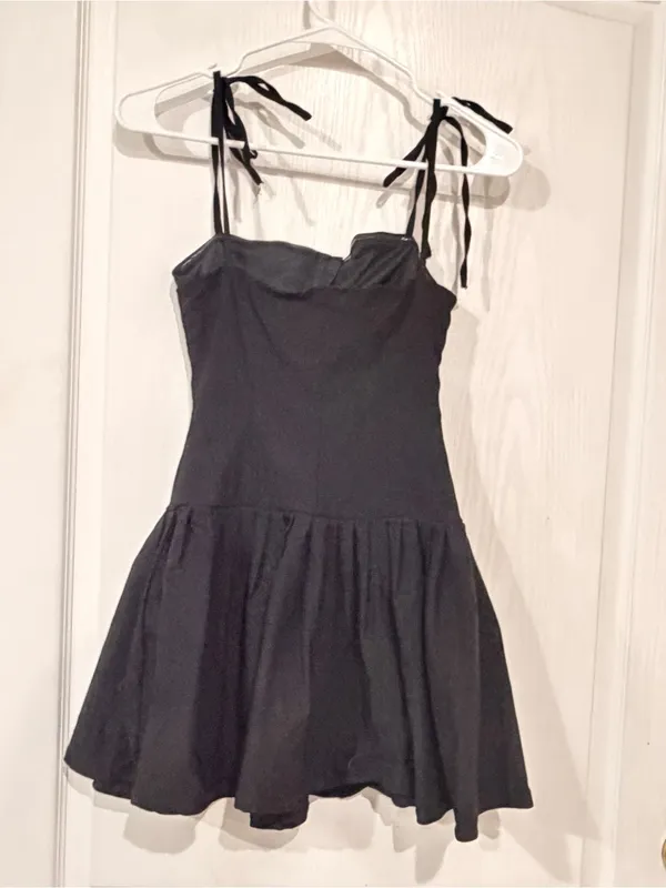SHEIN Black Tie-Shoulder Mini Fit & Flare Dress - Image 3