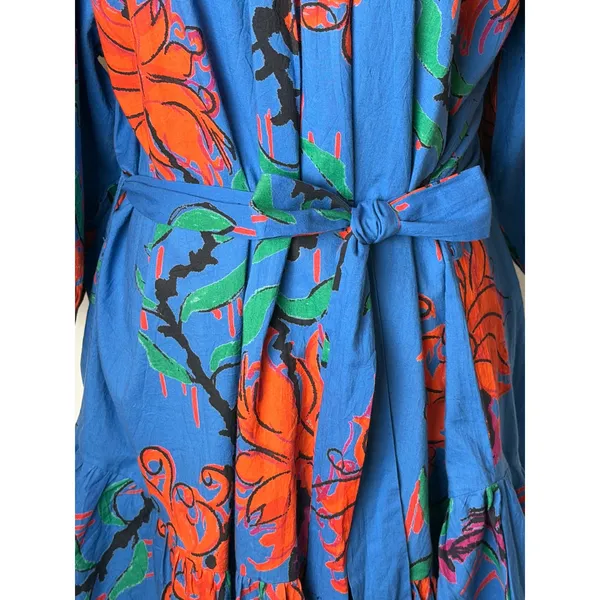 Ro's Garden Vera‎ Dress Women Medium Blue Barcelona Floral NWT Mini Ruffle Boho - Image 7