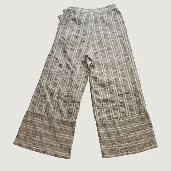 Lost + Wander Tan White Striped Wide Leg Cropped Pants Side Tie Small - Image 3
