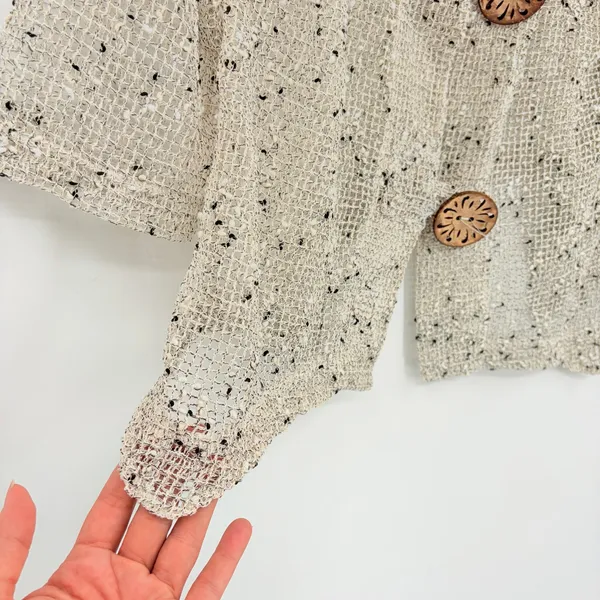 Hailey Lyn Open Weave Cardigan Womens Top Sz L Coastal Lagenlook Boho Button - Image 5