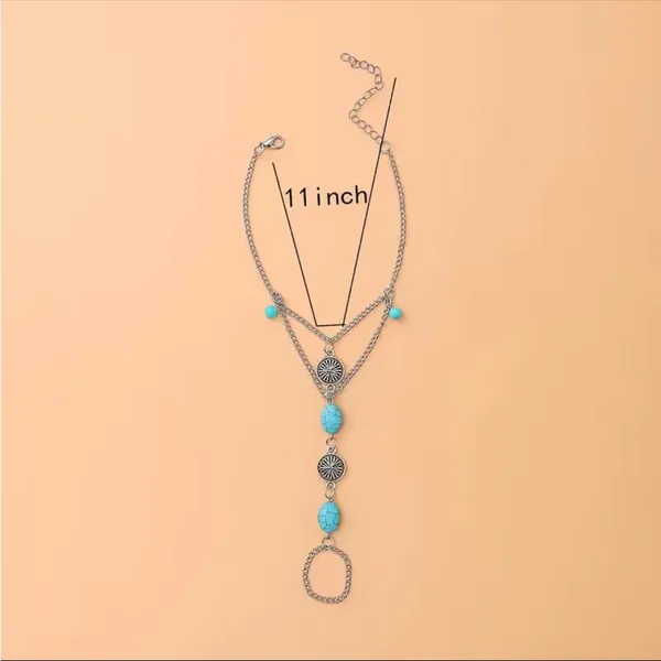 Boho turquoise decor‎ layered anklet One piece Faux fashion jewelry - Image 2
