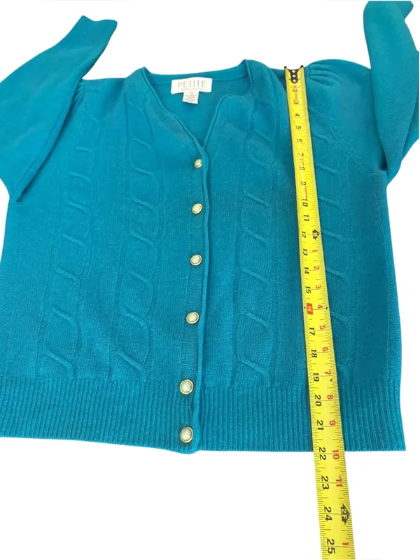 Petite Sophisticate Vintage Lambswool Angora Cardigan Sweater Teal Womens Small - Image 7