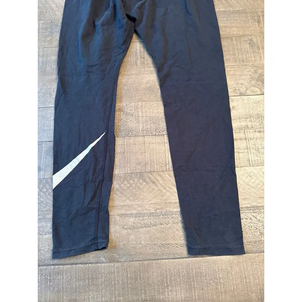 Nike Women's Black Silver Swoosh Logo Cotton Leggings Size Large - Image 9