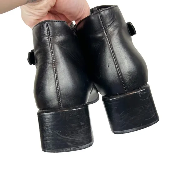 Vintage Ecco Black‎ Leather Square Toe Ankle Boots Booties Size 7 - Image 11