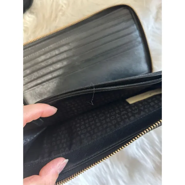 Kate Spade New York Black Gold Zip-Around & Logo Plate Kaden Wallet - Image 5