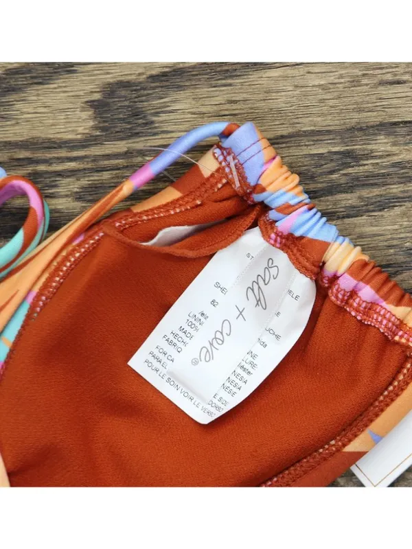 NWT Salt + Cove Juniors Sweetheart Bralette Bikini Swim Top 807140 Brown Multi S - Image 4