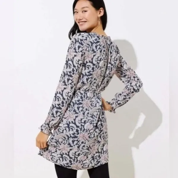 LOFT Dress Black Paisley Floral Romantic Boho Long Sleeve V-Neck‎ Women Medium - Image 2