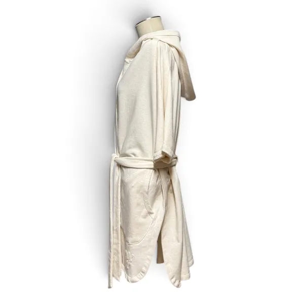 DKNY Plush Fleece Hooded Lounge Robe Oatmeal Cream Beige Tan L / XL - Image 4