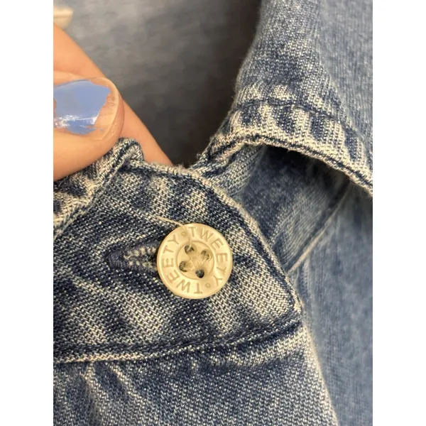 Vintage 2000 Warner Bros Studio Store Tweety Bird Embroidered Denim Shirt XL - Image 10