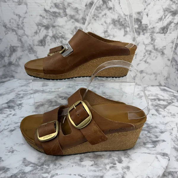 Birkenstock Papillio Brown Oil Leather Nora Big Buckle Wedge Sandal Size 39 8.5 - Image 8