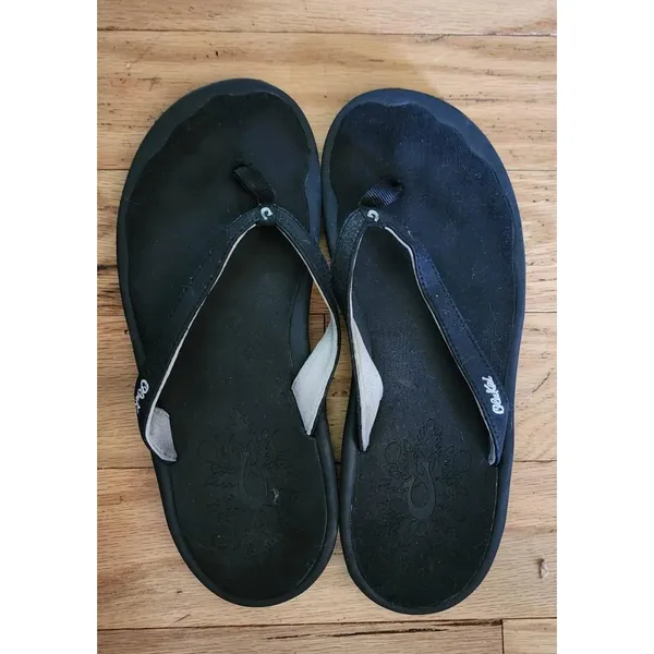 Olukai Flip‎ Flops Womens Size US 6 Black Thong Straps Beach Minimalist Casual - Image 2