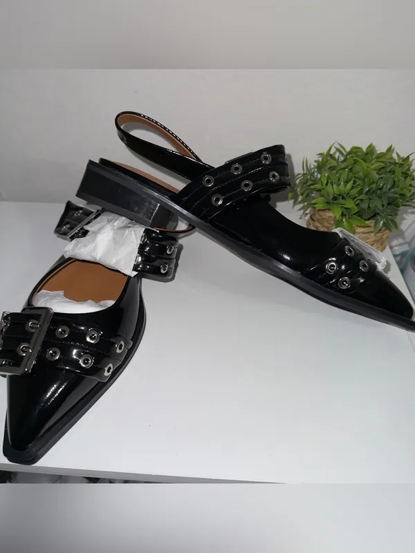 Black Patent Grommet Strap Women’s Sandals - Image 4