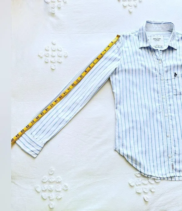 Abercrombie Vintage Y2K Striped Linen Button Up Shirt - White/Blue - S - Image 13