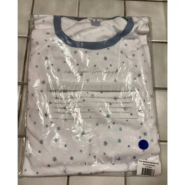 Lake Pajamas Pima Weekend Long Short Set Blue Snowflake XL New NWT - Image 2