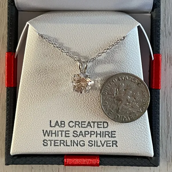 White sapphire solitaire necklace sterling silver - Image 9