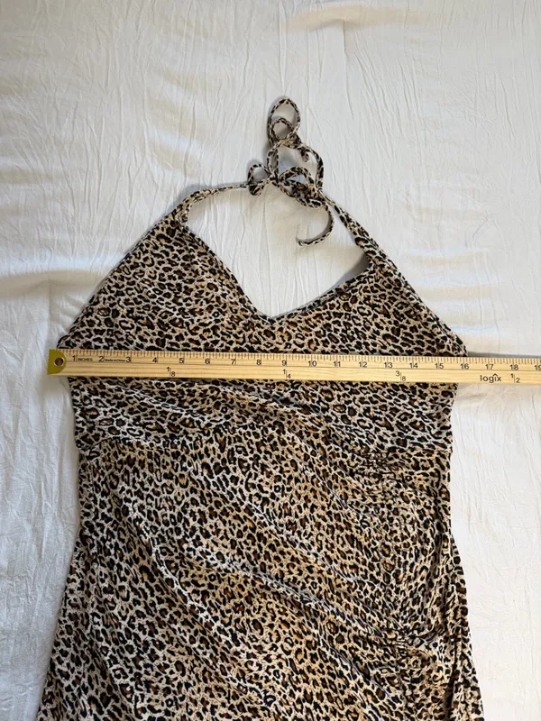 Leopard Print V-Neck‎ Slip Dress in Tan and Black - Image 5