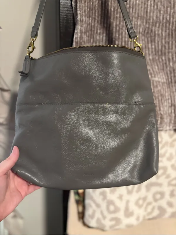 Fossil Gray Leather Crossbody with Gold Hardware - Image 3