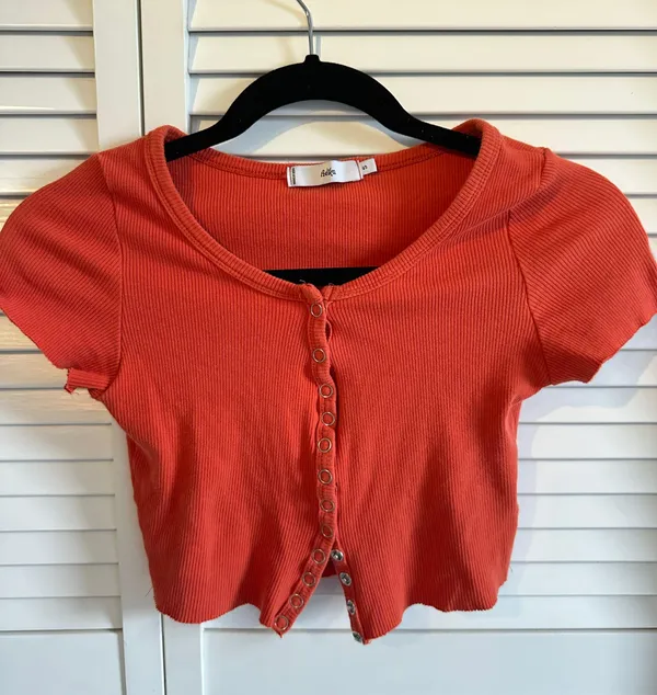 Button Down Short Sleeve Crop Top Orange - Image 2