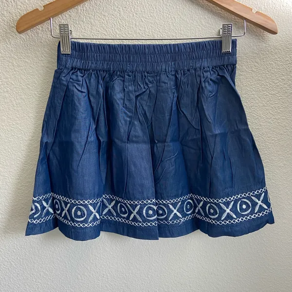 POL Jr Medium Petite Blue Jean Shirred Waistline XOXO Design Denim Skirt - Image 2