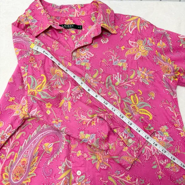 Ralph Lauren Pink Paisley Button Down‎ Shirt Size Medium - Image 6