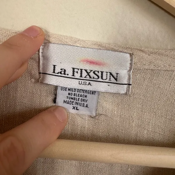 La. Fixsun Linen Button Henley Tunic Tan Size XL - Image 3