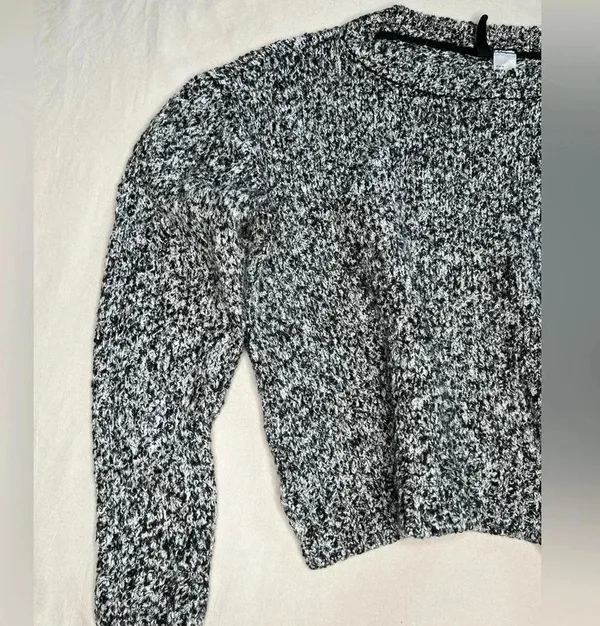 H&M Divided Black Marled Knit Pullover Crop Sweater Size M Long Sleeve - Image 3