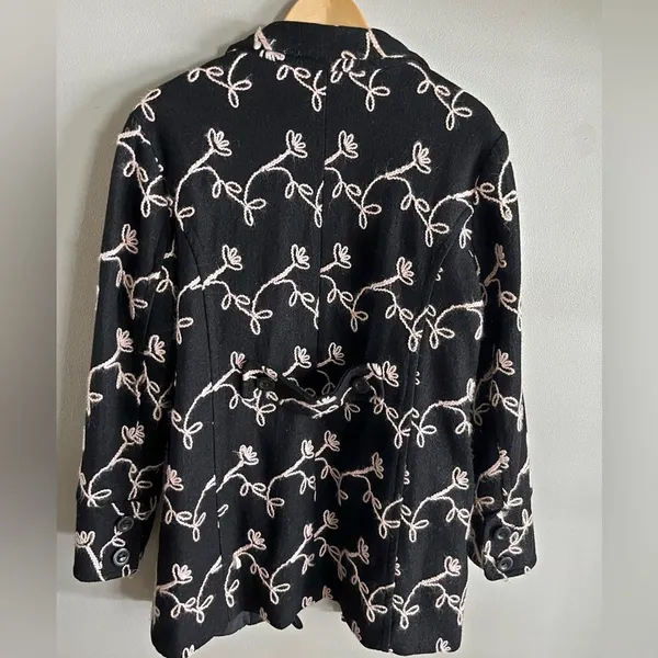 Vintage Y2K Focus by Shani Black Floral Embroidered Wool Blend Jacket XL - Image 9