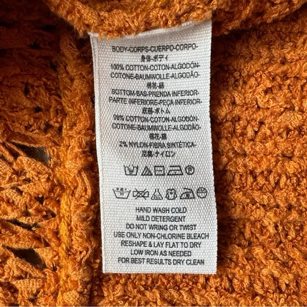 Free People Orange Open Knit Slouchy V-Neck Sweater Boho Oversized (READ) - Image 12