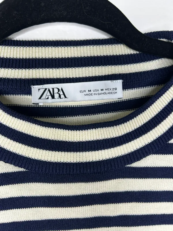 ZARA Striped Crop Blue White Knit Size Medium - Image 4