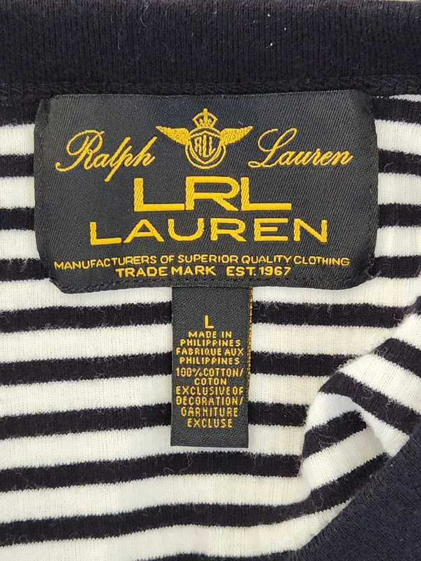 Lauren Ralph Lauren Womens Black and White Ribbed Knit Henley Size Large - Image 8