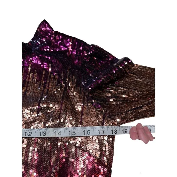 Maison Tara Sequin Long Sleeve Mockneck Mini Dress Sz 12 Purple/Gold/pink NWT - Image 6