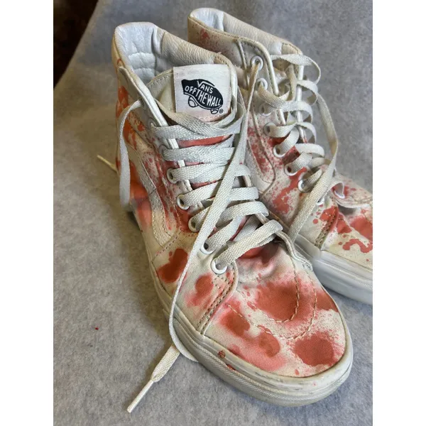 Vans Sk8-Hi‎ High Top Sneakers White Orange Splatter Women 7.5 Men 6.0 - Image 4