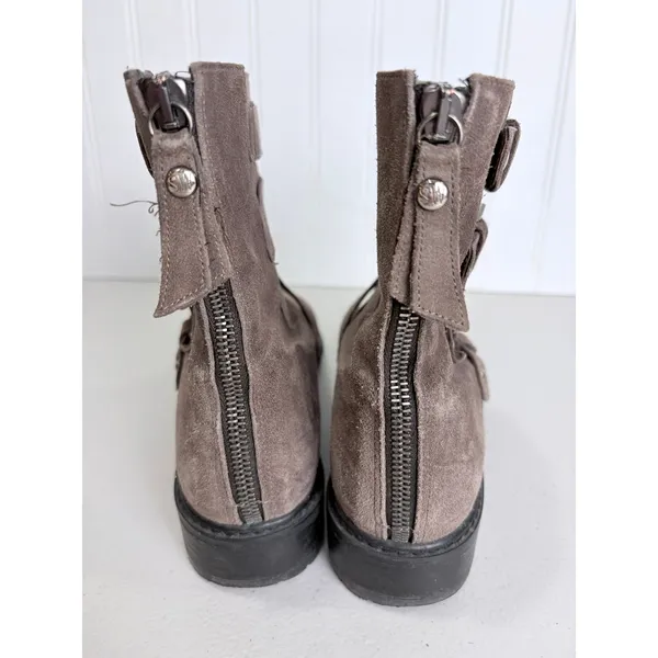 Stuart Weitzman Taupe Suede Multi Buckle Moto Ankle Boots U274026 Womens 6.5 M‎ - Image 4