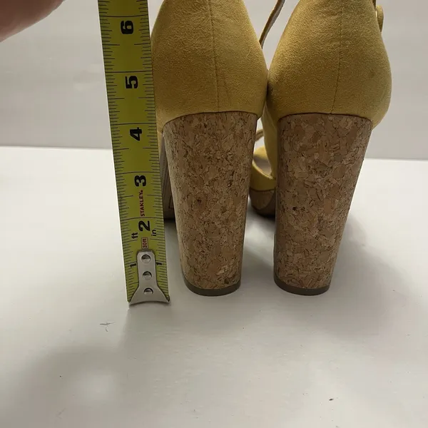 Sun +‎ Stone Reeta Sandals Yellow Suede Cork Platform Block Heel Womens 8.5W - Image 7